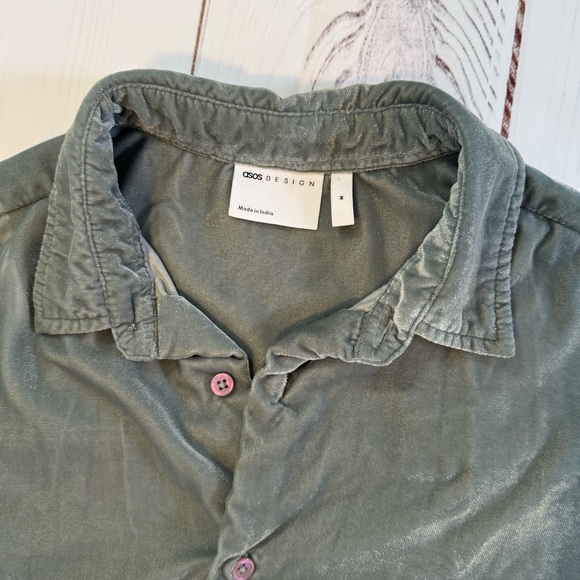 ASOS Panne Velvet Green Button-Up Shirt Oversized Comfy Women’s Medium - Picture 4 of 9